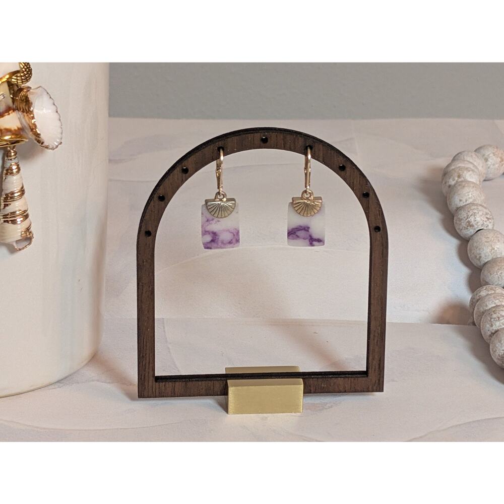 Dainty VTG 1980s Gold-Tone Faux Purple Marble Dangle Drop Leverback Earrings